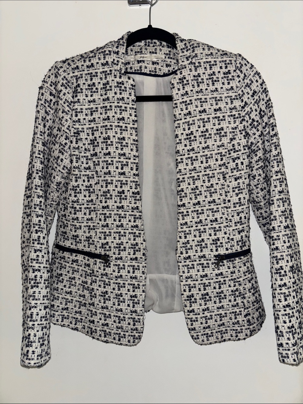 Gibson Navy and White Tweed Open-Front Blazer